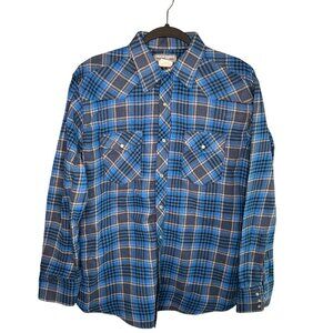 Wrangler Wrancher Mens Pearl Snap Western Shirt Plaid Rodeo Long Sleeve Sz Large